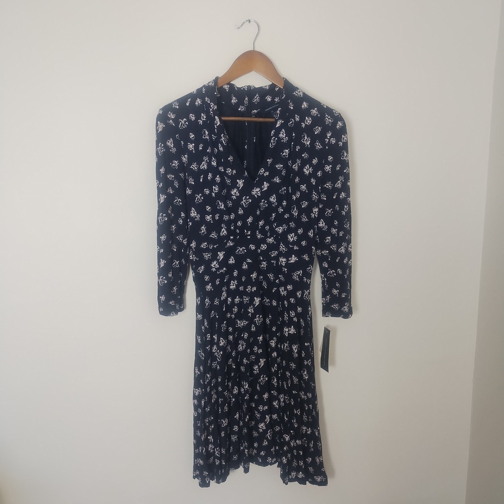French Connection Floral V-Neck Midi Dress Women's Size 4 Business Casual Modest